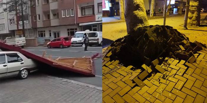 Trabzon'da bir kişi rüzgarda savrulan çatının altında kalmaktan son anda kurtuldu