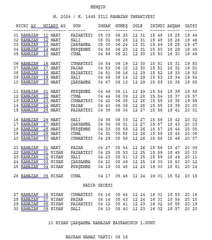 Rize ve İlçelerinin 2024 Yılı Ramazan İmsakiyesi belli oldu 5