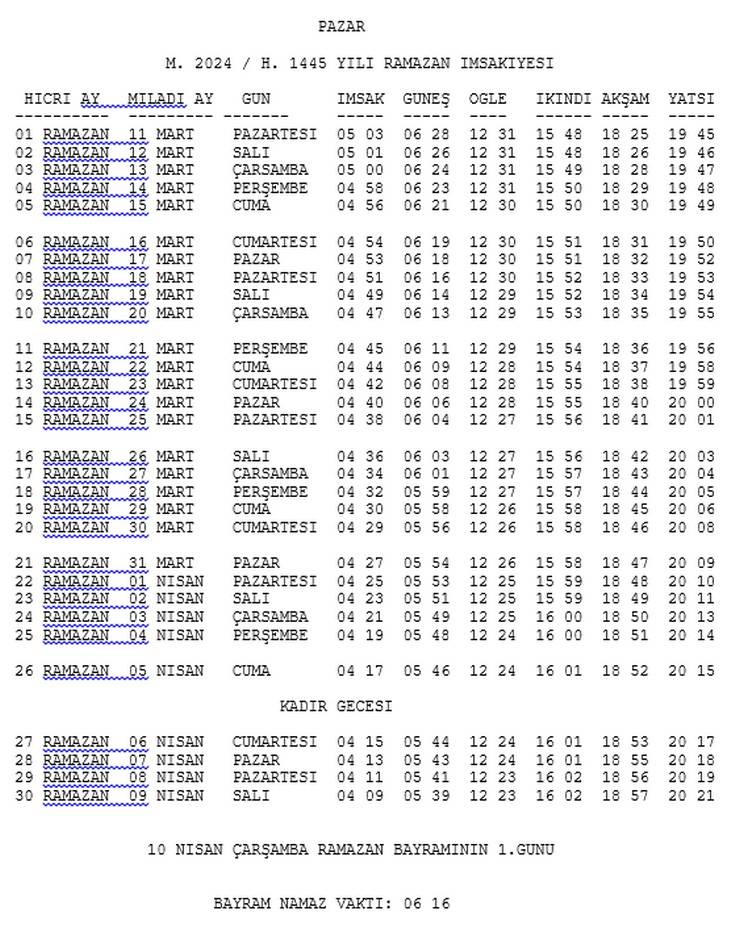 Rize ve İlçelerinin 2024 Yılı Ramazan İmsakiyesi belli oldu 8