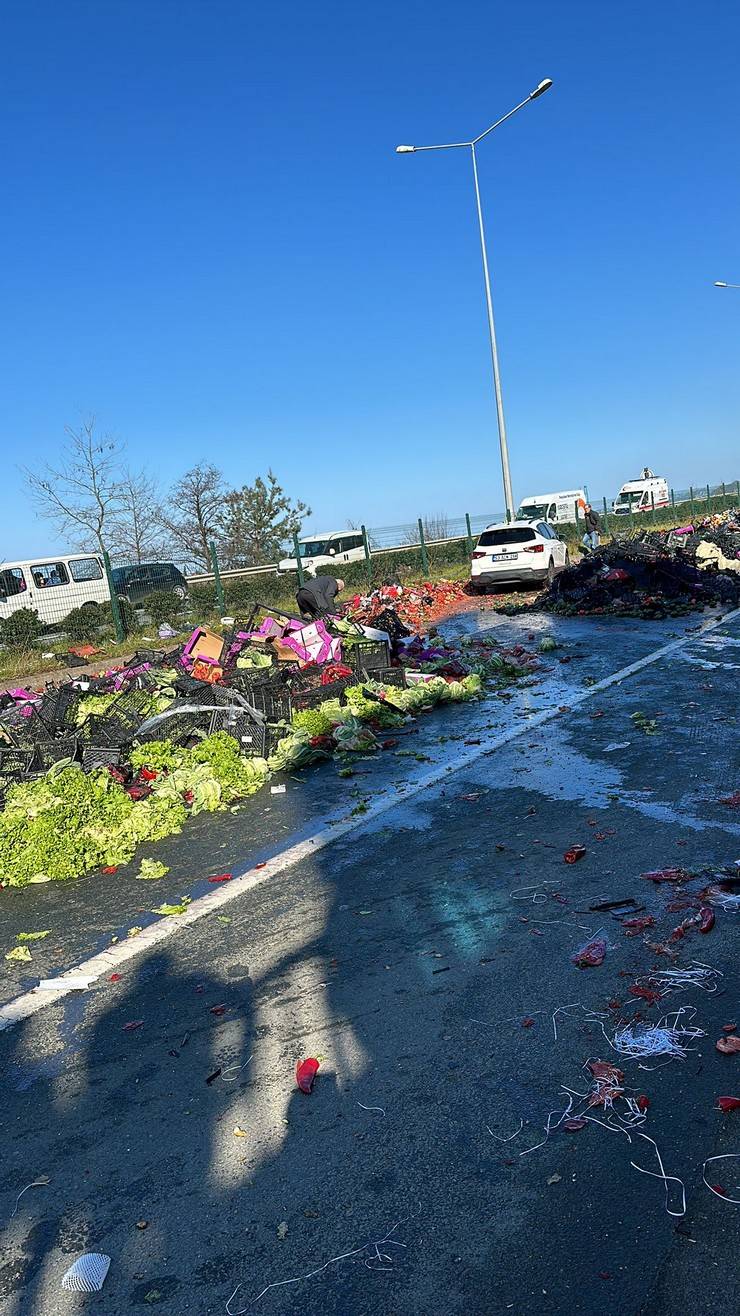 Sürmene'de üst geçit ayağına çarpan TIR’ın sürücü öldü; sebzeler yola döküldü 16