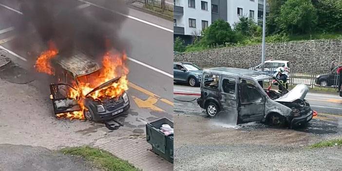 Rize'de seyir halindeki hafif ticari araç, alev topuna döndü