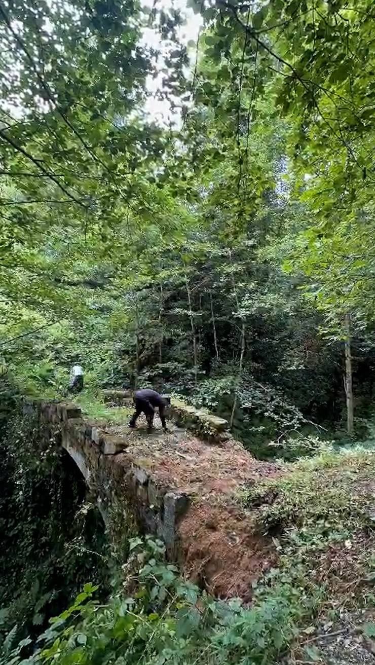 Rize'de baba-kız, sarmaşık ve otlardan temizledikleri 1,5 asırlık kemer köprüyü ortaya çıkardı 1