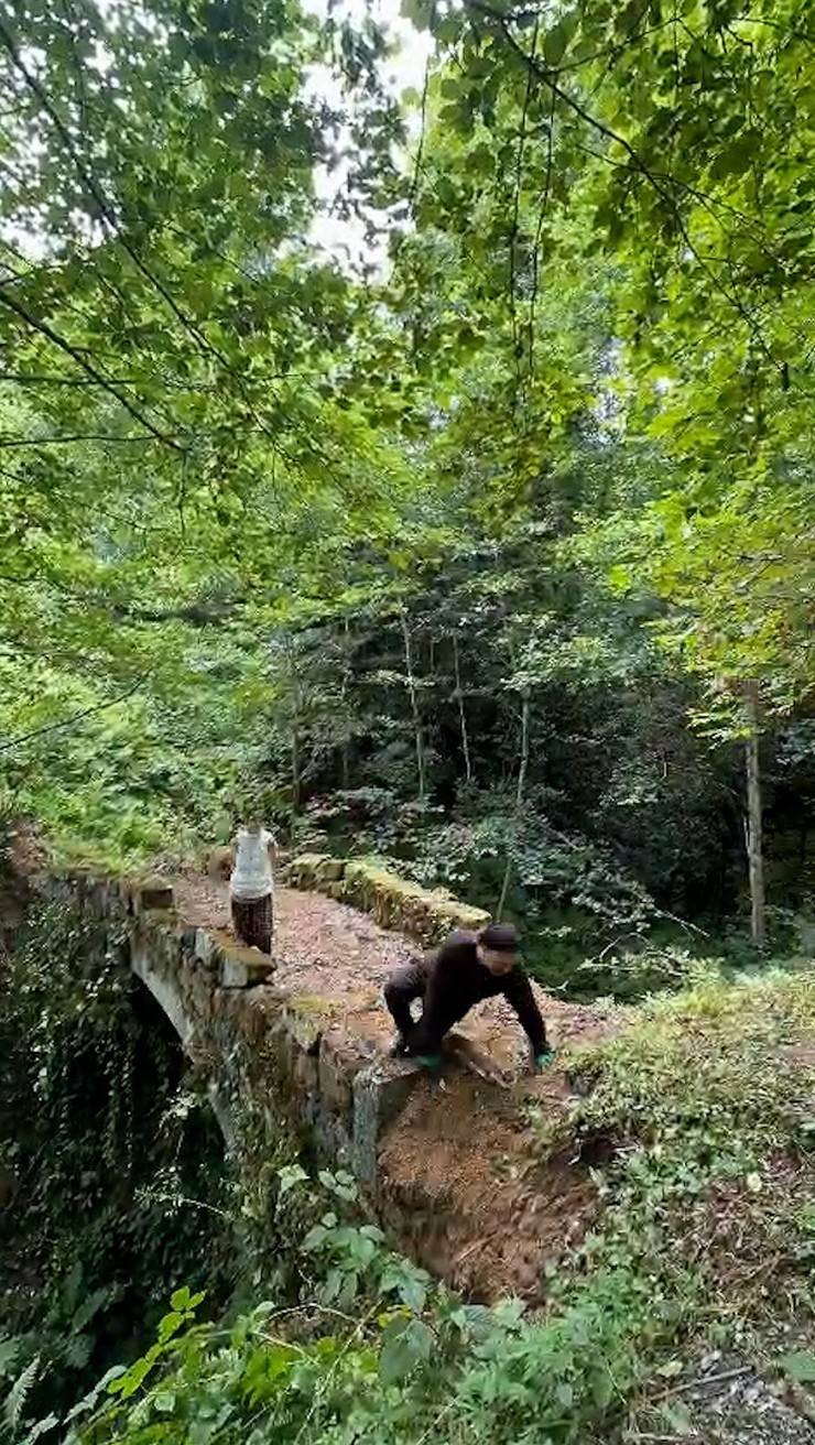 Rize'de baba-kız, sarmaşık ve otlardan temizledikleri 1,5 asırlık kemer köprüyü ortaya çıkardı 4