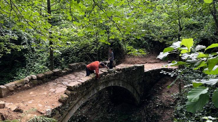 Rize'de baba-kız, sarmaşık ve otlardan temizledikleri 1,5 asırlık kemer köprüyü ortaya çıkardı 8