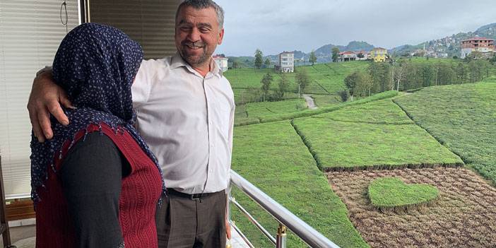 Rizeli eşine jest yaptı, bahçede çayı ‘kalp’li budadı