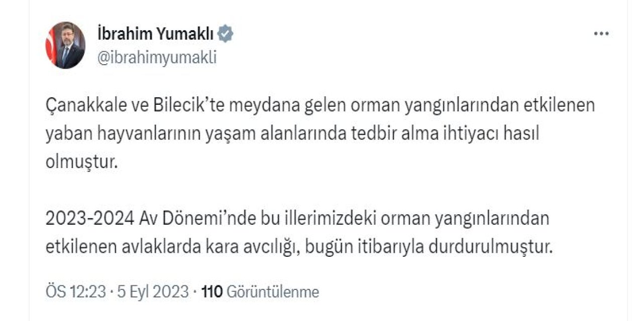 Çanakkale Ve Bilecik'te Kara Avcılığı Durduruldu