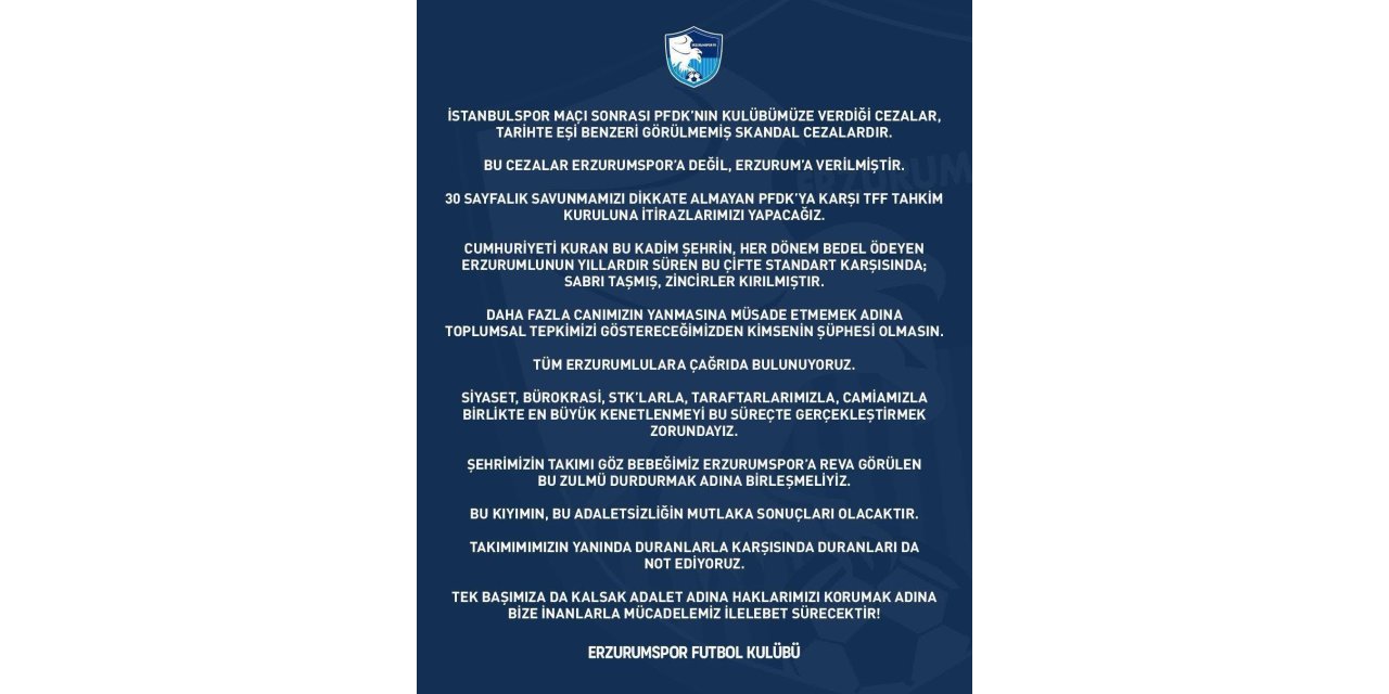 Erzurumspor‘a PFDK‘dan ceza yağdı, 30 sayfalık savunma hazırlandı