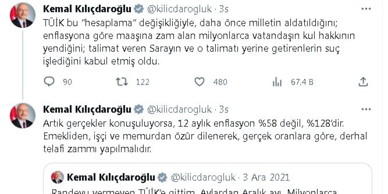 Kılıçdaroğlu: Tüik Gerçeklere Yaklaştı
