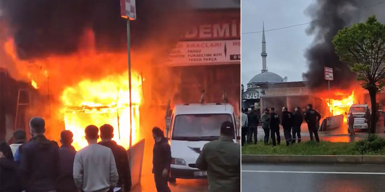 Rize'de oto döşemecide yangın