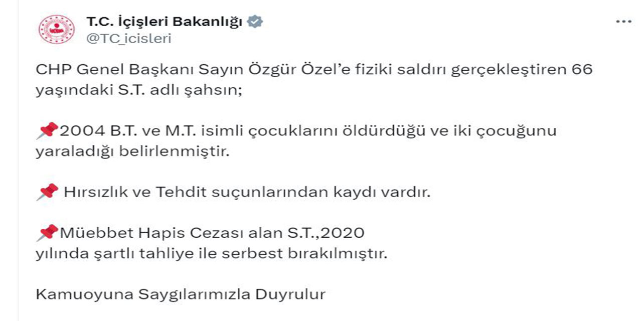 Özgür Özel'e saldıran şüpheli, Hatay'da 2 çocuğunu öldürmüş