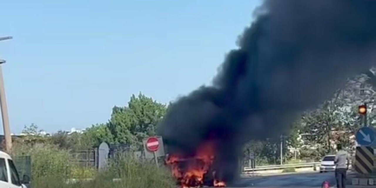 Aydın'da çarşaf yüklü kamyonet seyir halinde alev aldı