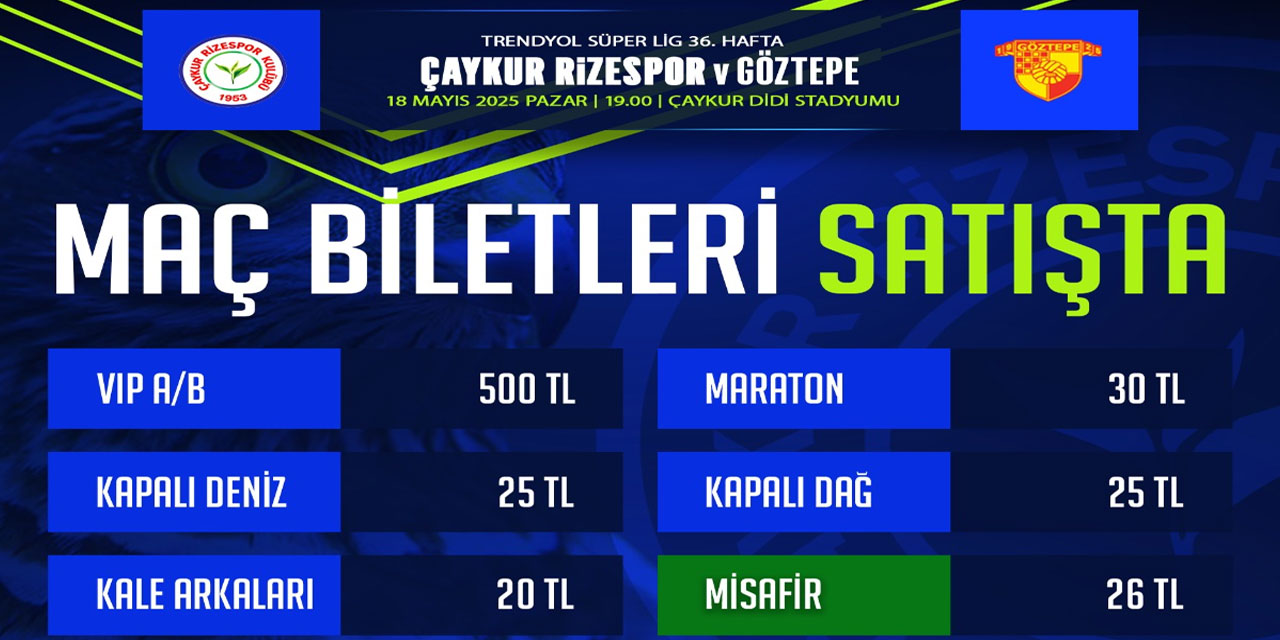 Çaykur Rizespor-Göztepe Maçı Biletleri Satışta!