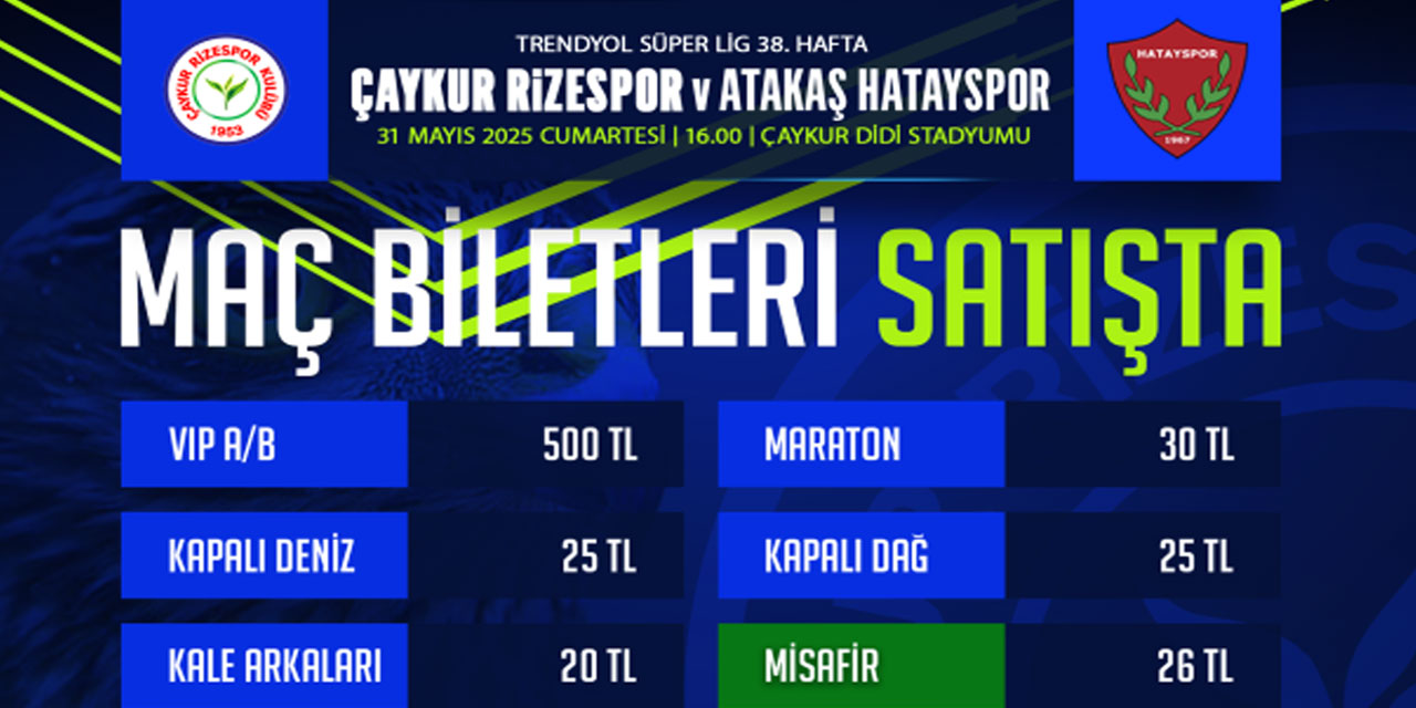 Çaykur Rizespor – Atakaş Hatayspor maç biletleri satışta