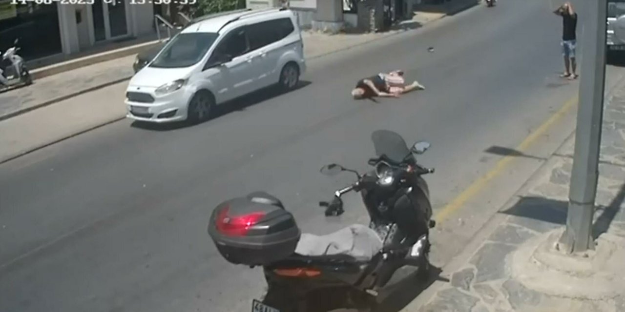 Bodrum'da hafif ticari aracın çarptığı yaya yaralandı; kaza kamerada