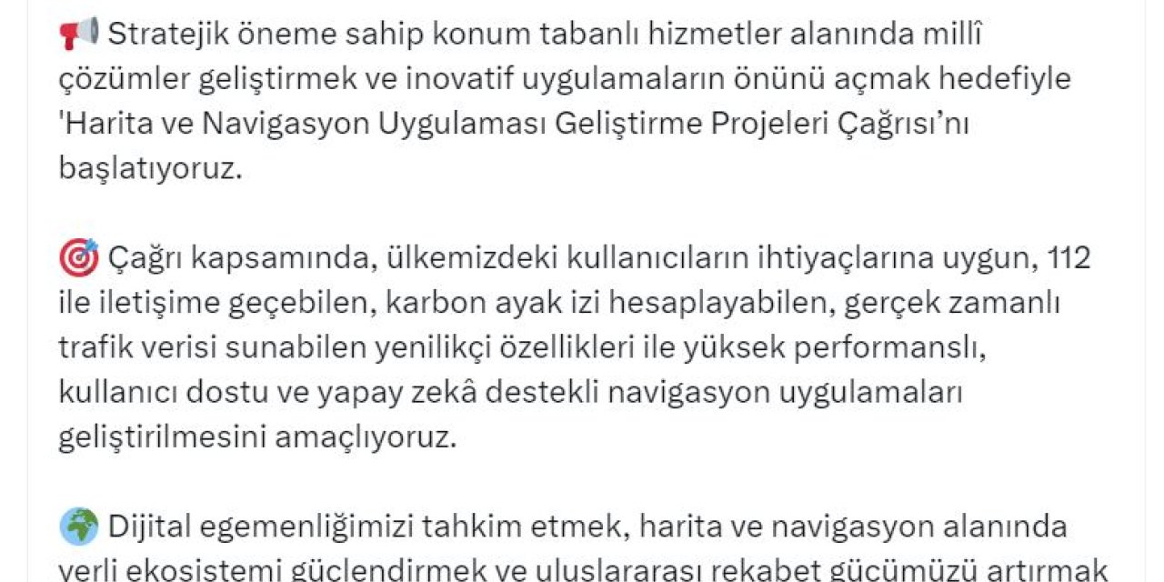 Bakanlıktan 'Harita ve Navigasyon Uygulaması Geliştirme Projeleri Çağrısı'