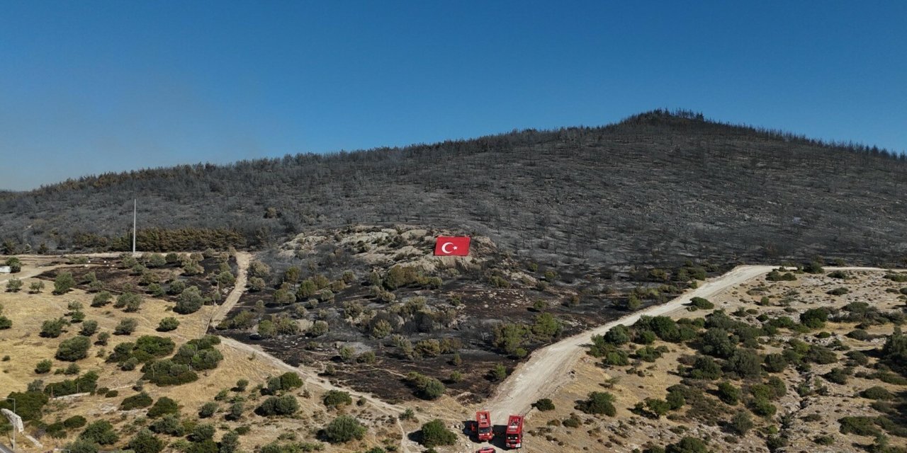 Aliağa'da yanan alanlar havadan görüntülendi