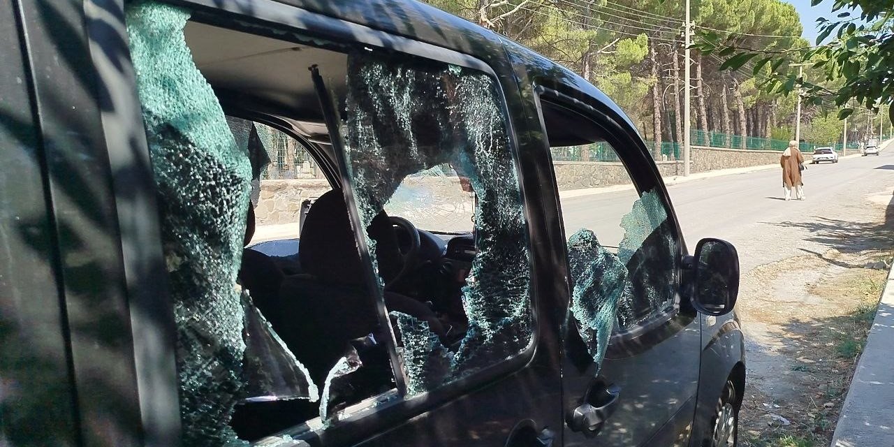 Park halindeki araca sopalı saldırı