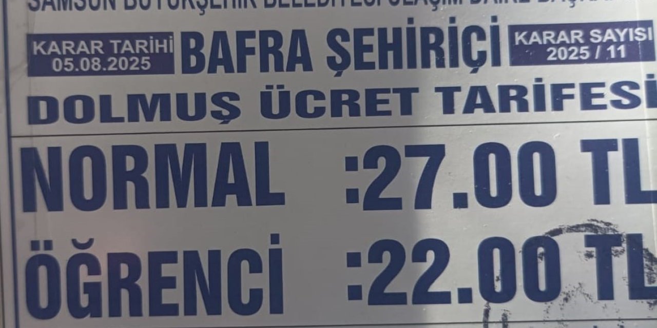 Bafra’da dolmuş ücretlerine zam