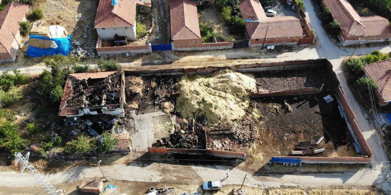 Mandıra yangınında ev ve ahır küle döndü, 1 koyun ve yavrusu telef oldu