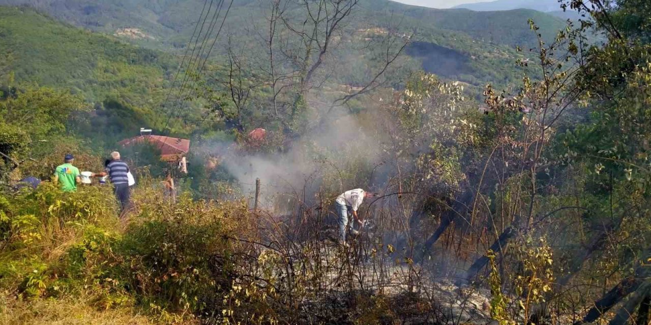 Otluk alanda çıkan yangın evlere ve ormanlık alana sıçramadan söndürüldü
