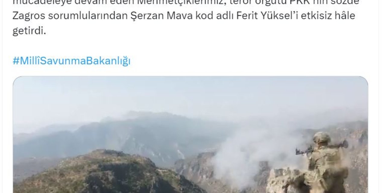 Msb: Pkk'nın Sözde Zagros Sorumlusu Etkisiz Hale Getirildi