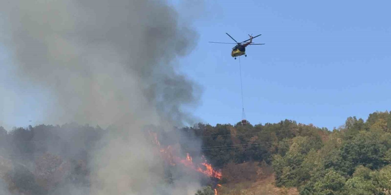 Düzce’deki orman yangınına helikopter ve 20 araçla müdahale sürüyor
