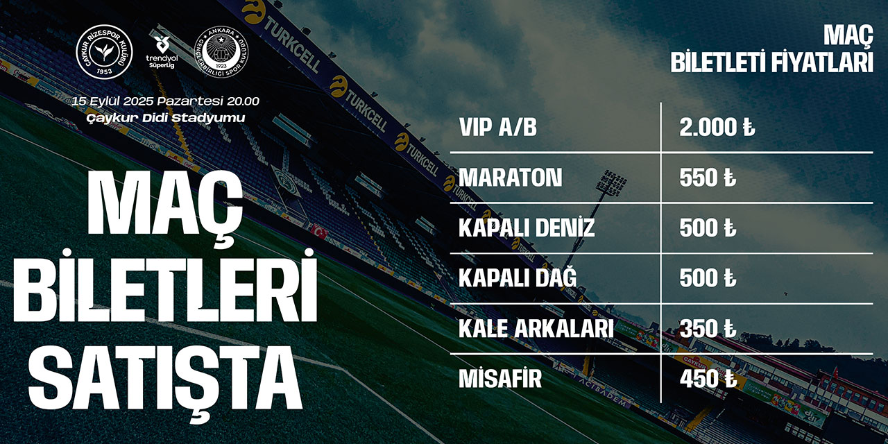 Çaykur Rizespor – Gençlerbirliği Maçının Biletleri Satışta!