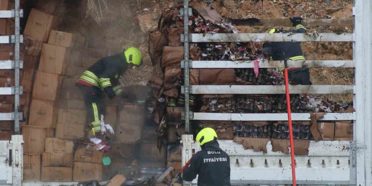 TEM Otoyolu’nda kamyon dorsesinde yangın çıktı