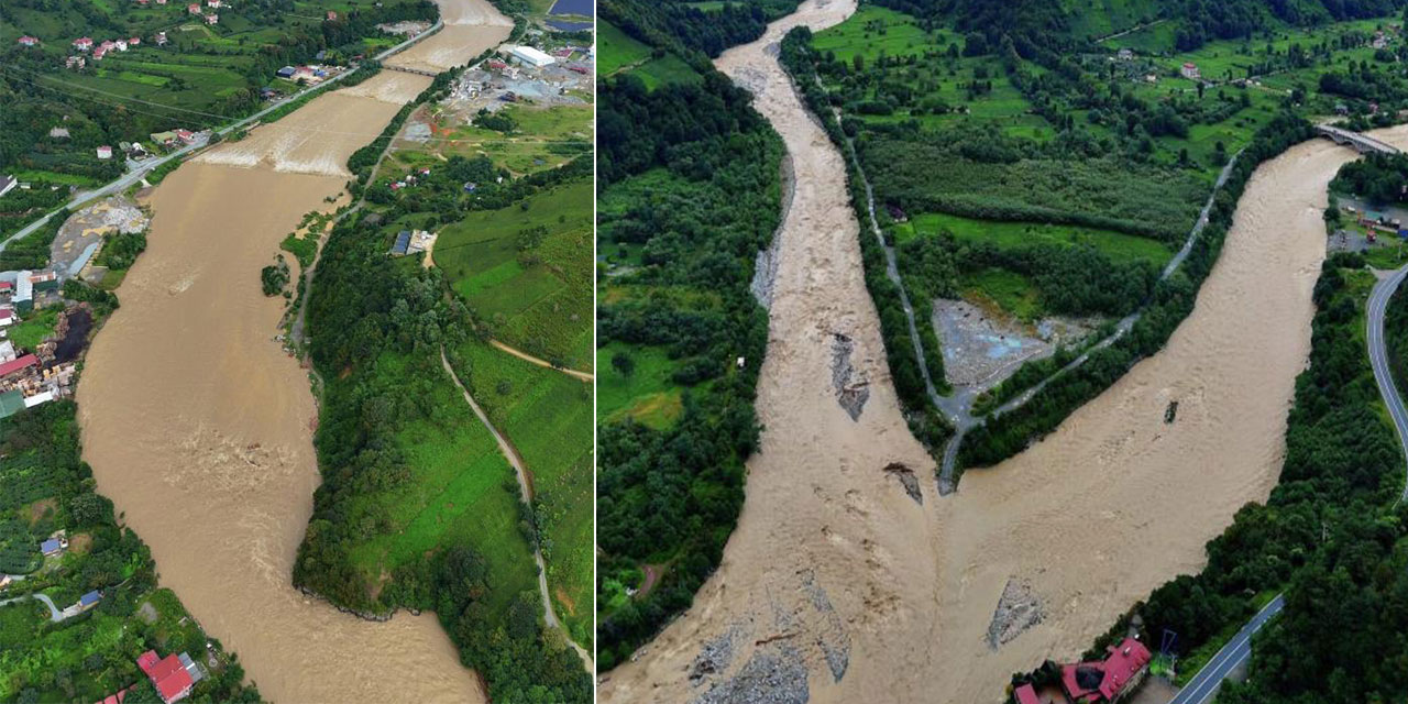 Rize'de selin etkili olduğu Fırtına Vadisi havadan görüntülendi