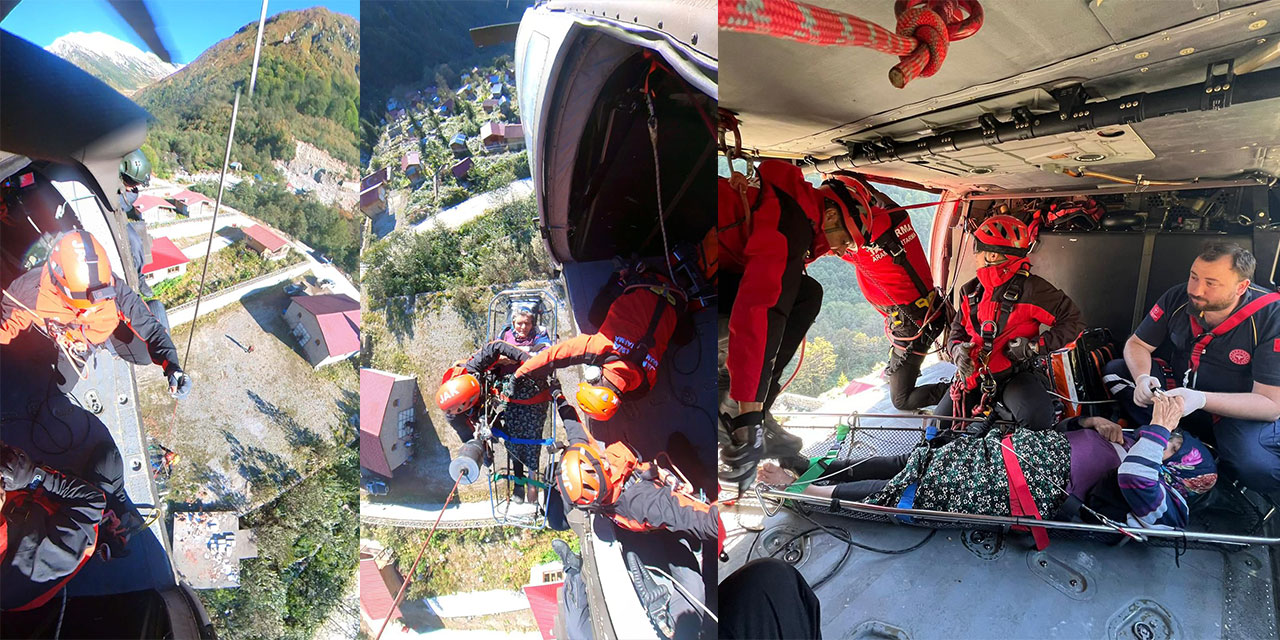 Rize'de 91 Yaşındaki Kadın Helikopterle Kurtarıldı