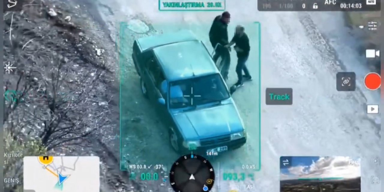 Tokat’ta jandarma denetiminde ilginç anlar: Koltuk değişimi dron kamerasına yansıdı