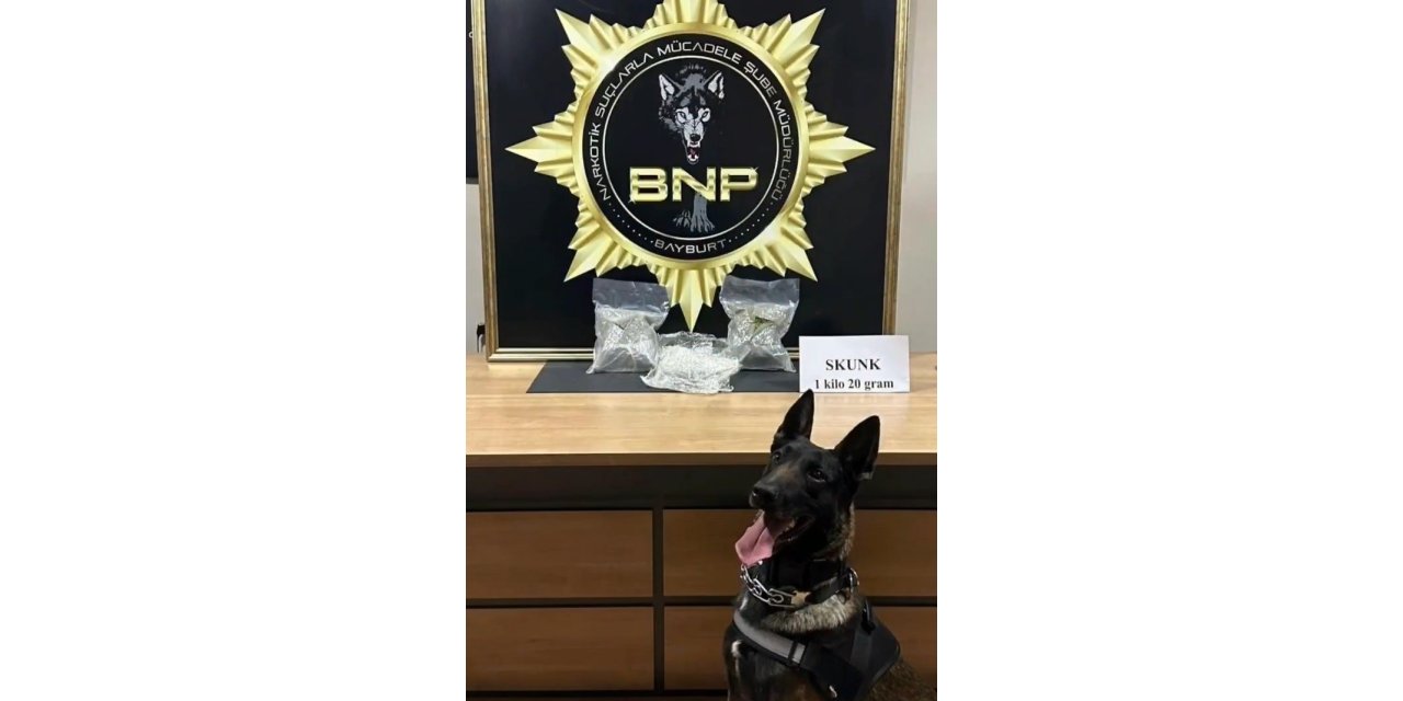 Bayburt’ta bavula yerleştirilmiş 1 kilo 20 gram skunk ele geçirildi