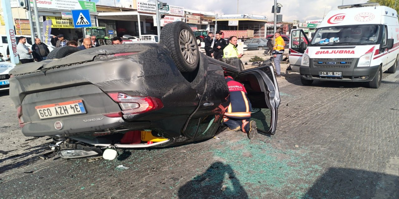 Çorum’da takla atan otomobilim sürücüsü yaralandı
