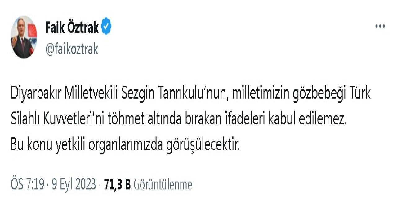 Chp Sözcüsü Öztrak: Sezgin Tanrıkulu'nun İfadeleri Kabul Edilemez