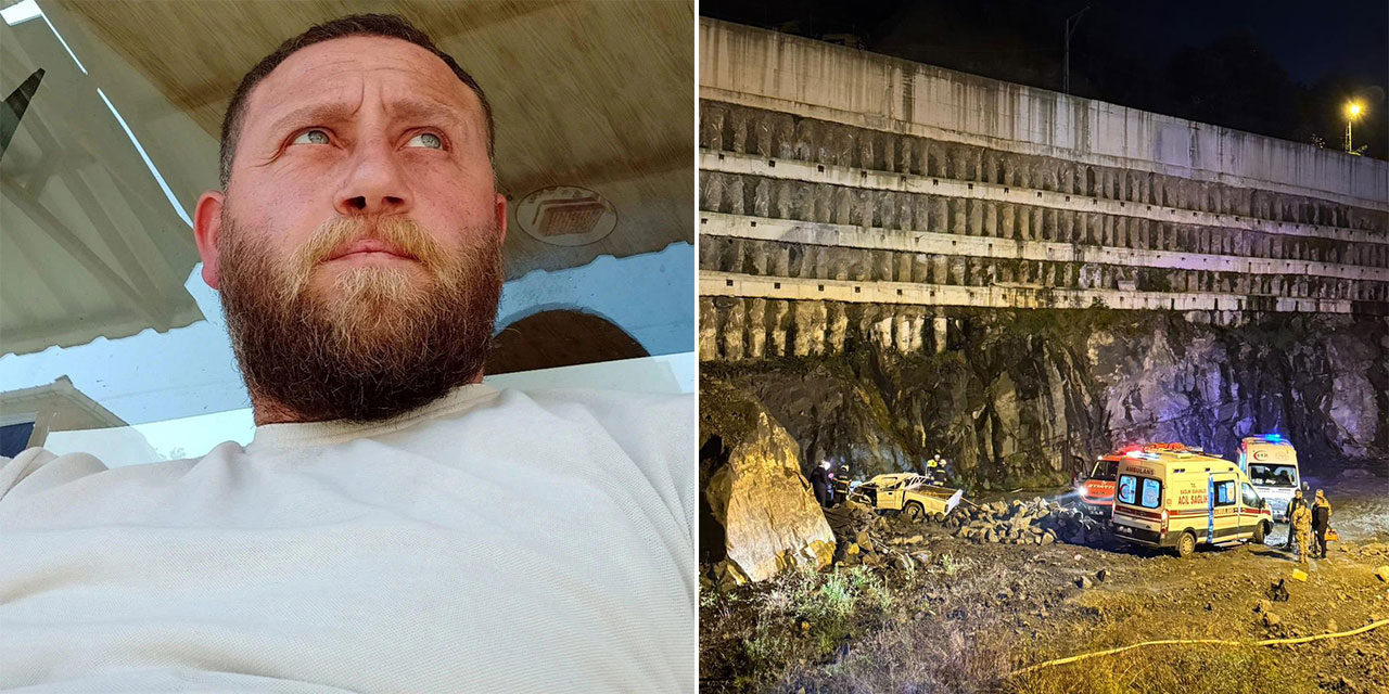 Rize’de Kamyonetin Yeni Terminal İnşaatına Düştüğü Kaza Anı Görüntülendi