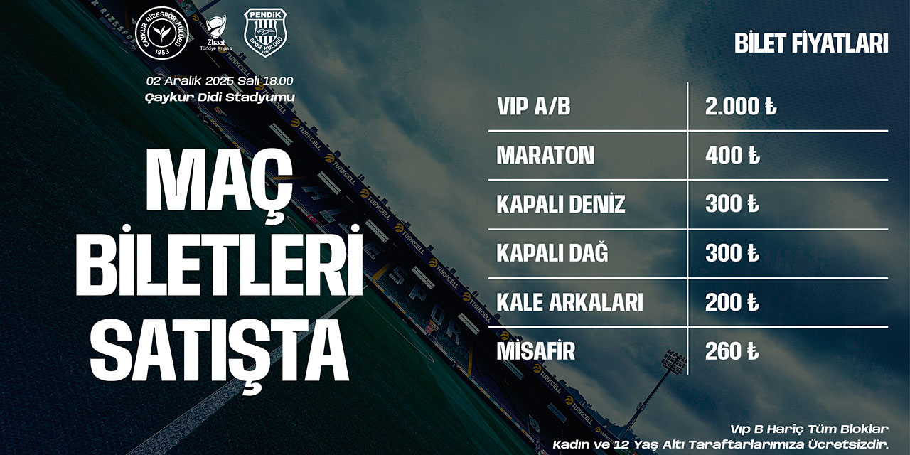 Çaykur Rizespor – Pendikspor Kupa Maçı Biletleri Satışa Çıktı