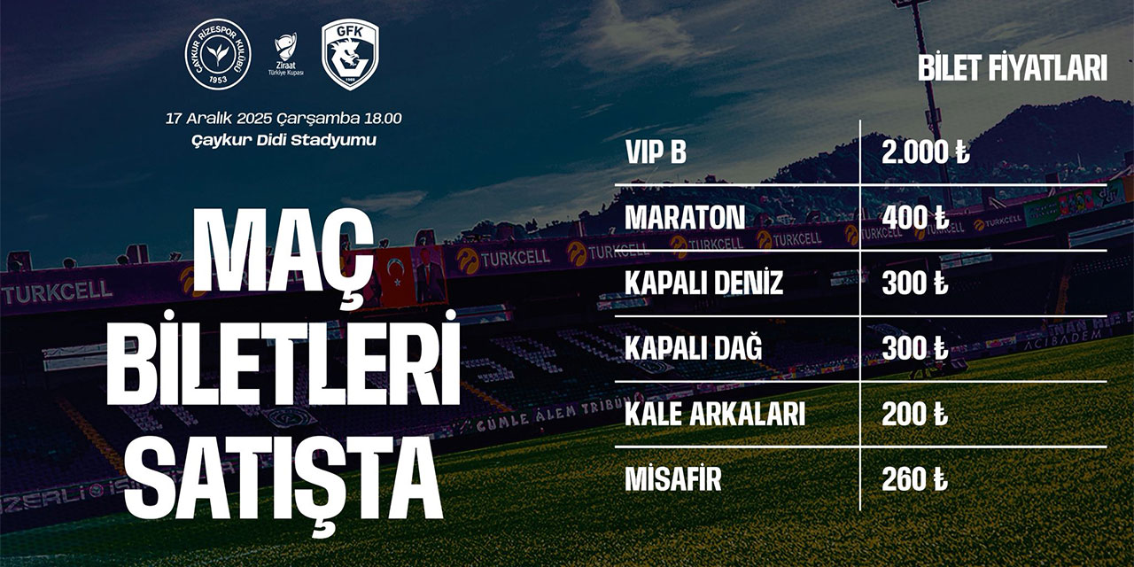 Çaykur Rizespor - Gaziantep FK Kupa Maçı Biletleri Satışa Çıktı