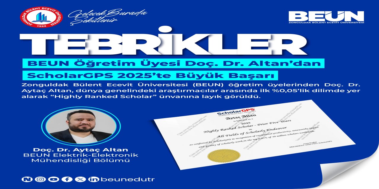 BEUN Öğretim Üyesi Doç. Dr. Altan’dan ScholarGPS 2025’te büyük başarı