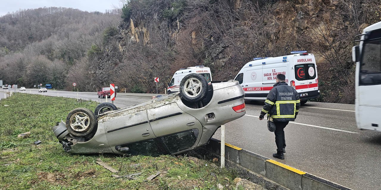 Zonguldak'ta takla atan otomobildeki 3 kişi yaralandı