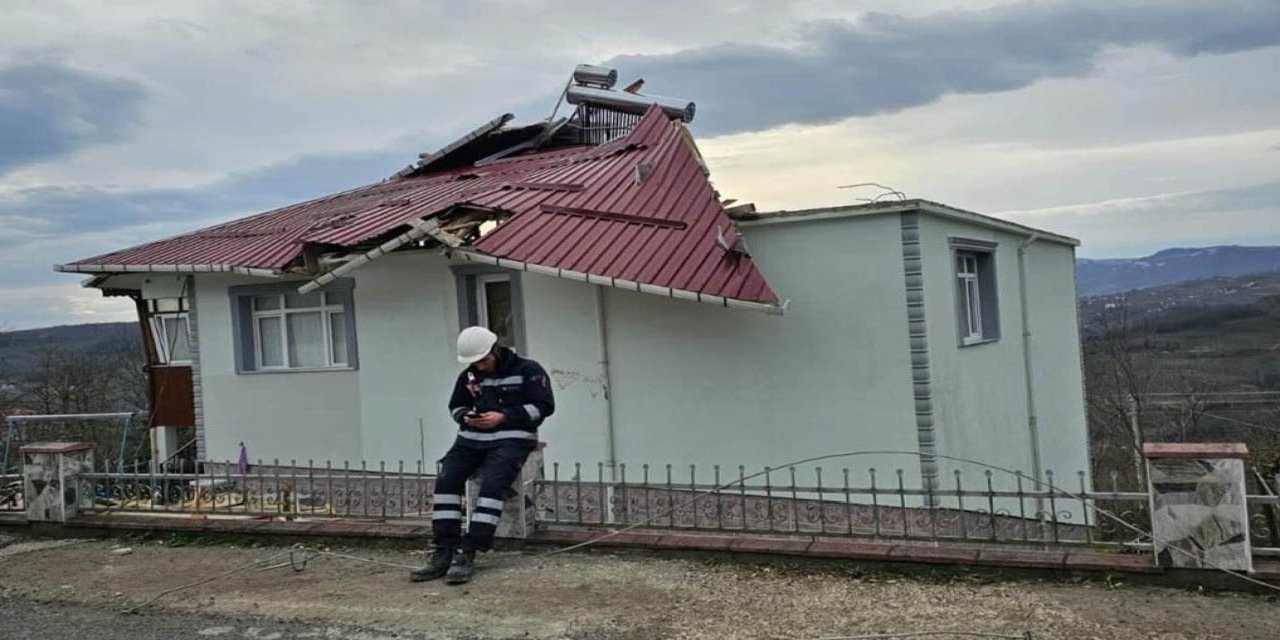 Ordu'da fırtına nedeniyle çatı uçtu, ağaç devrildi