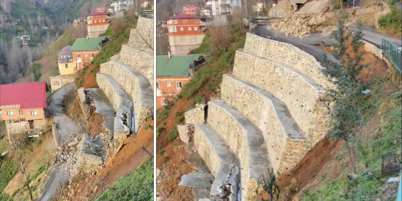 Rize’de istinat duvarı çöktü: 2 ev tedbir amaçlı boşaltıldı