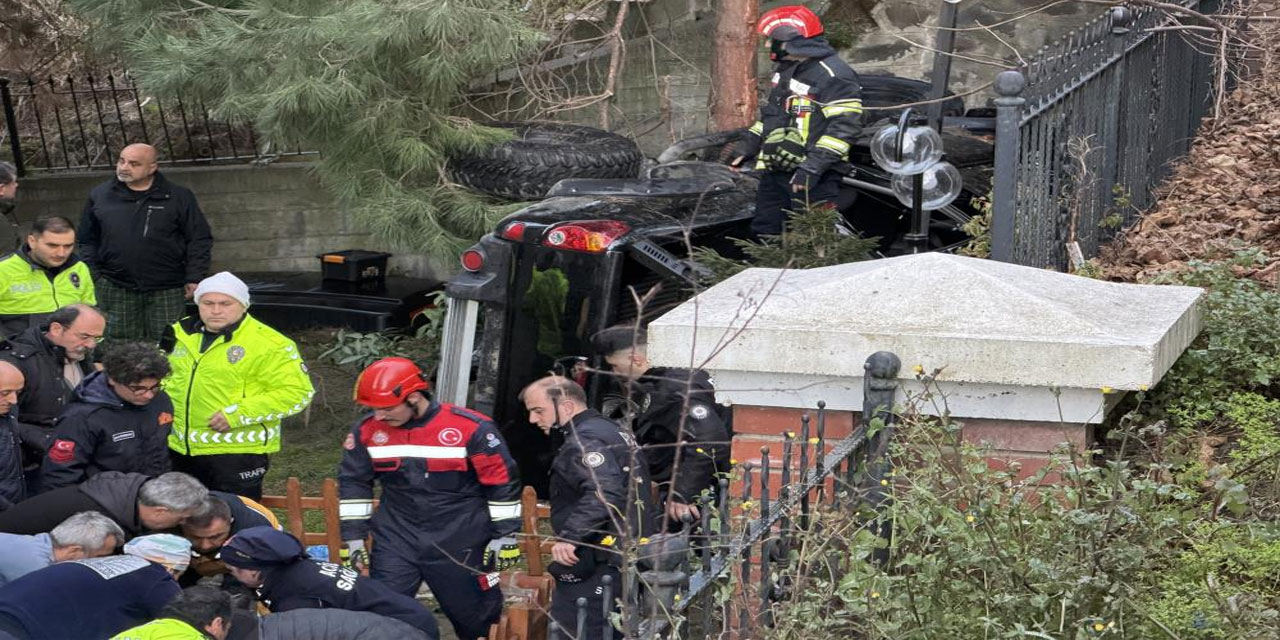 Trabzon'da kamyonet site bahçesine düştü: 2 yaralı