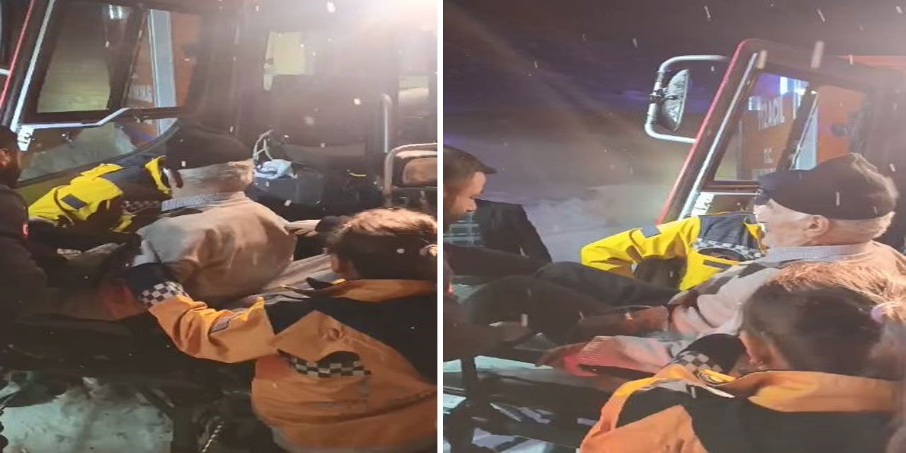 Karla kaplı köy yolunda hasta, paletli ambulansla taşındı
