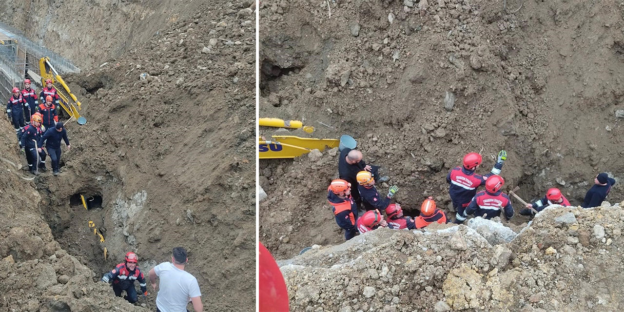 Trabzon'da göçükte toprak altında kalan iş makinesi operatörü kurtarıldı