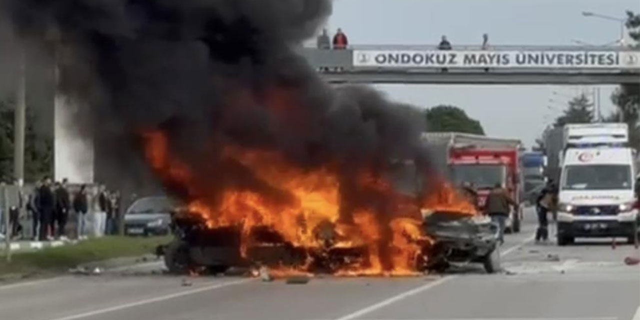 Samsun’da 5 araçlı zincirleme kaza: 3 otomobil alev alev yandı, 4 yaralı