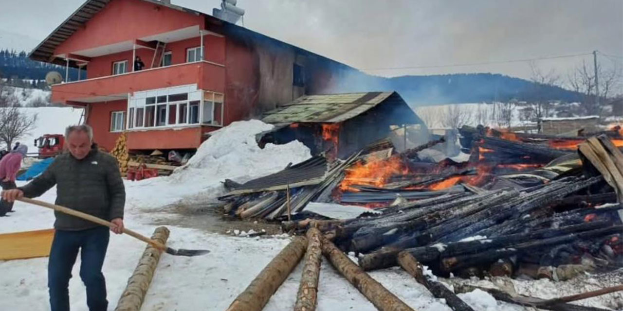 Şavşat'ta yangın: 1 ev, 2 ahır ve 2 ambar kül oldu