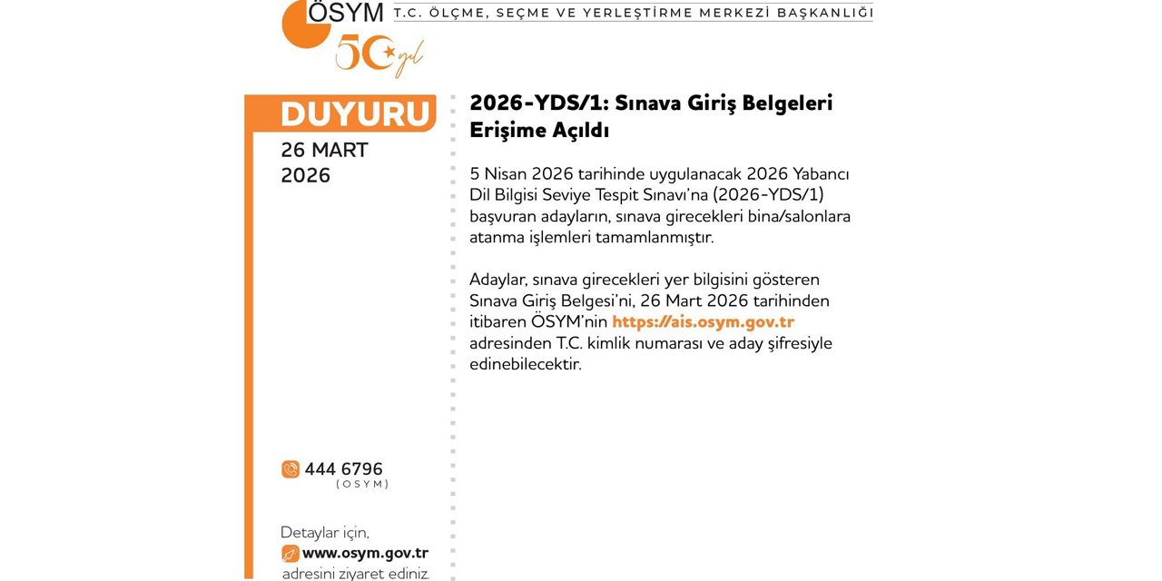 2026-YDS/1: sınava giriş belgeleri erişime açıldı
