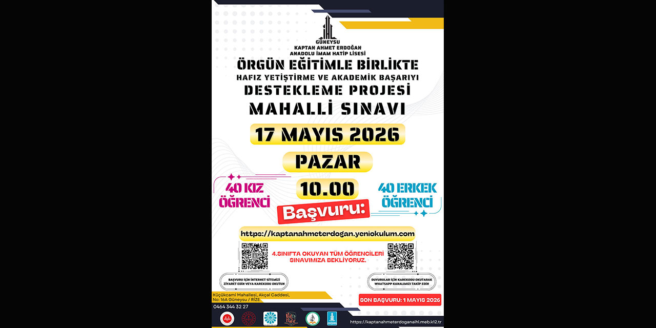 Kaptan Ahmet Erdoğan Anadolu İmam Hatip Lisesi'nde Hafız Yetiştirme ve Akademik Başarı Projesi Başvuruları Başladı