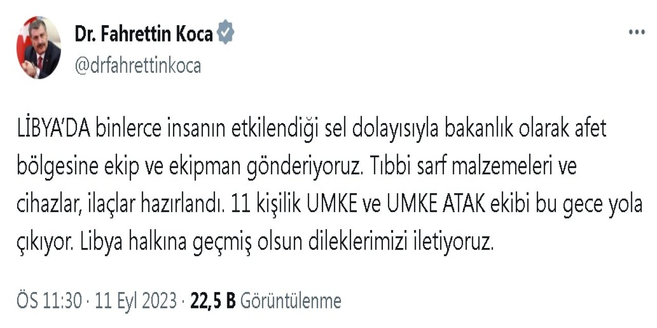 Bakan Koca: Libya'da Binlerce İnsanın Etkilendiği Sel Bölgesine Ekip Ve Ekipman Gönderiyoruz