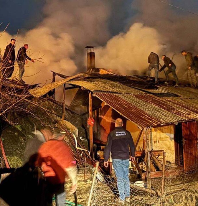 Artvin’de gece yarısı yangın: 1 ev ve odunluk kullanılamaz hale geldi